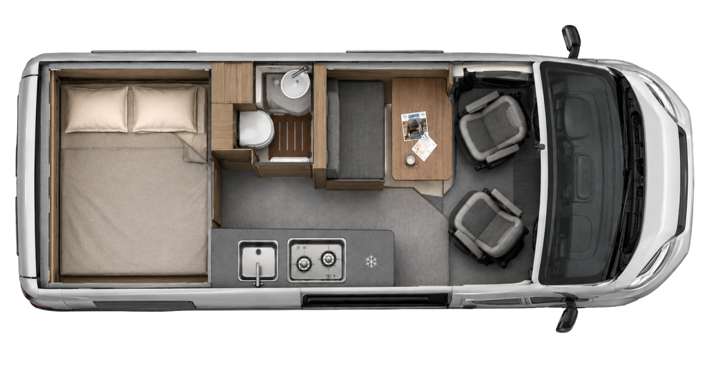 Grundriss Camperfuchs EDITION 600 mit Querbett
