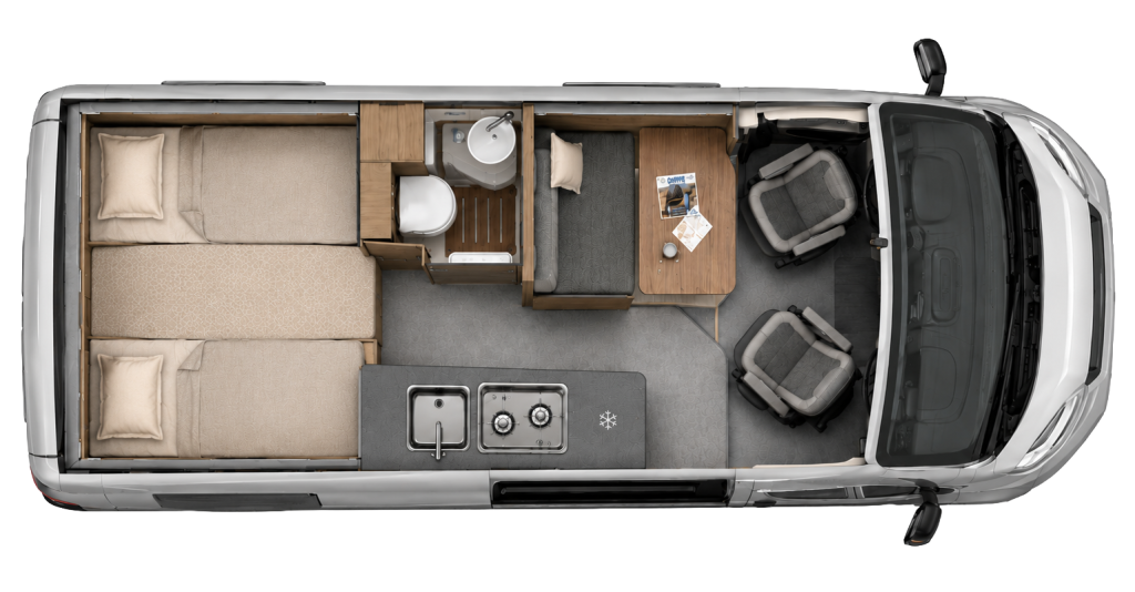 Grundriss Camperfuchs EDITION 630 mit Längsbetten